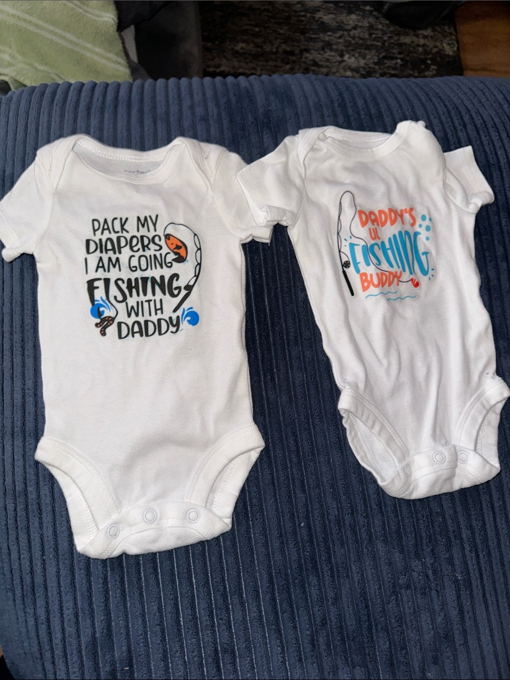 Carter's White Baby One-Piece Bodysuits with Fishing Graphics